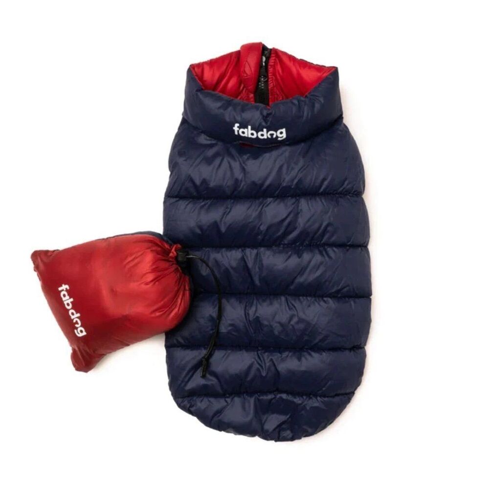Fabdog Dog Puffer Coat - Dog Jacket 12" Red/Navy
